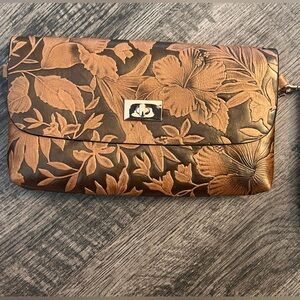 Floral Embossed Clutch in Bronze - Vegan Leather